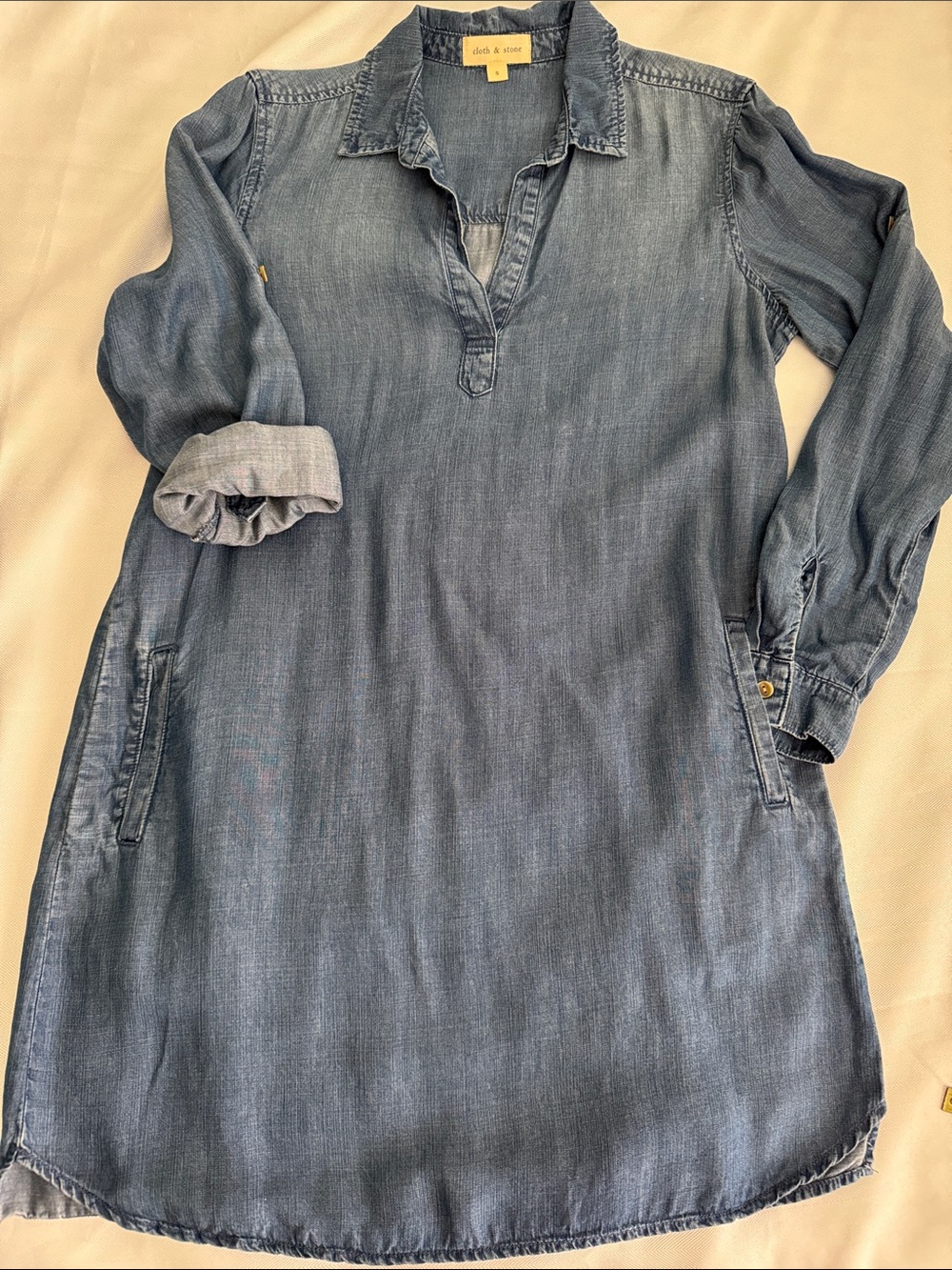 cloth & stone denim chambray tunic dress - blue